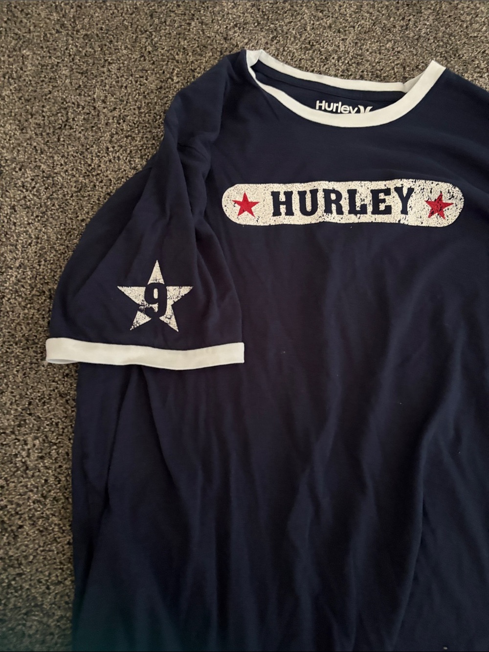 Hurley Navy and White Short Sleeve Ringer Tee with Red Star Detail - Picture 3 of 6